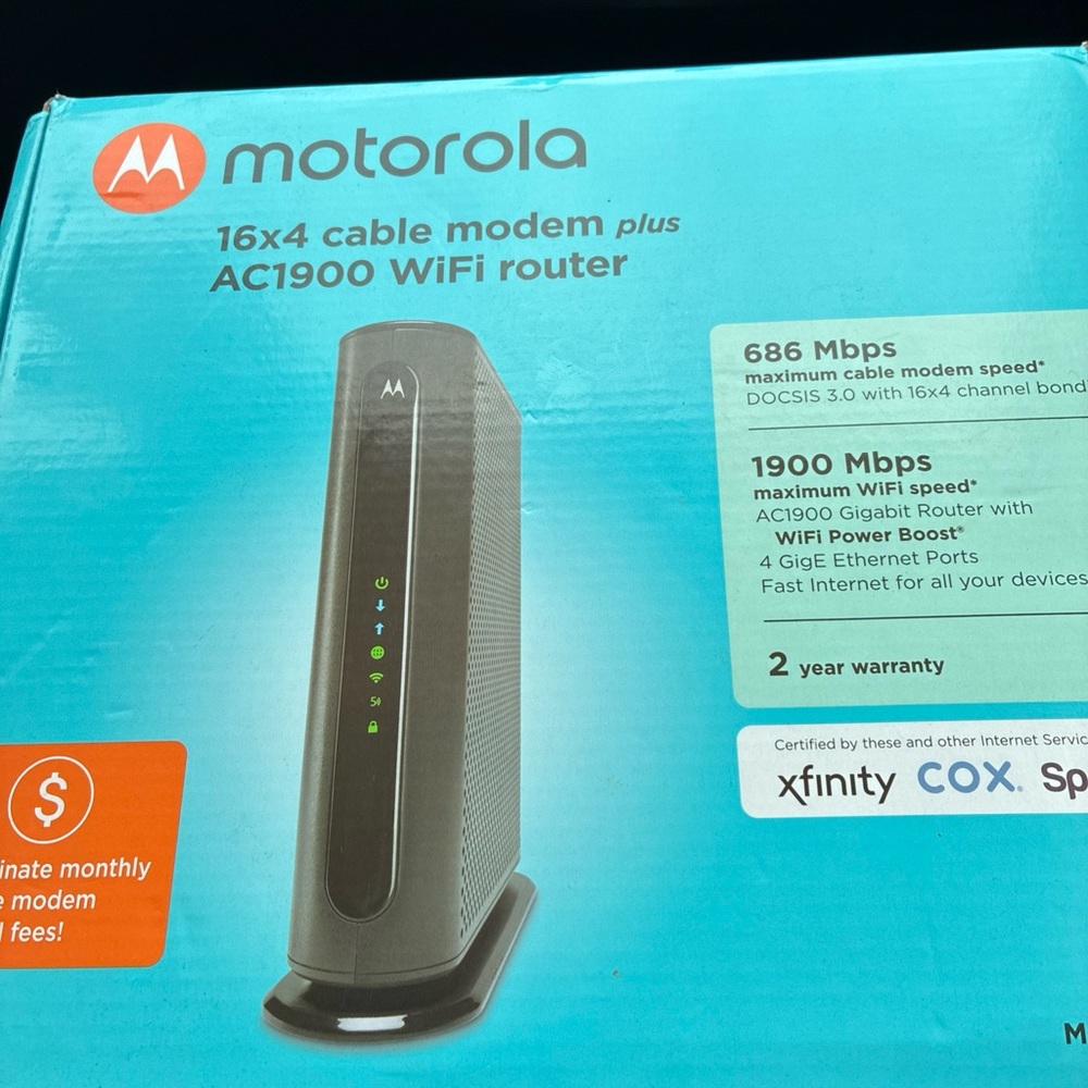 Motorola Black Cable Modem with AC1900 WiFi Router - Picture 5 of 7